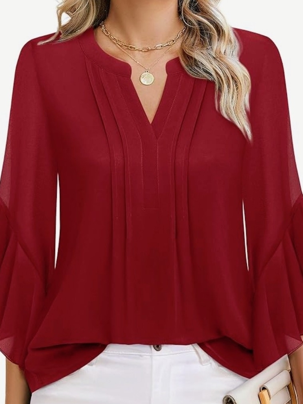 Burgundy Timeson Women's 3/4 Sleeve Dress Casual Top Size XL